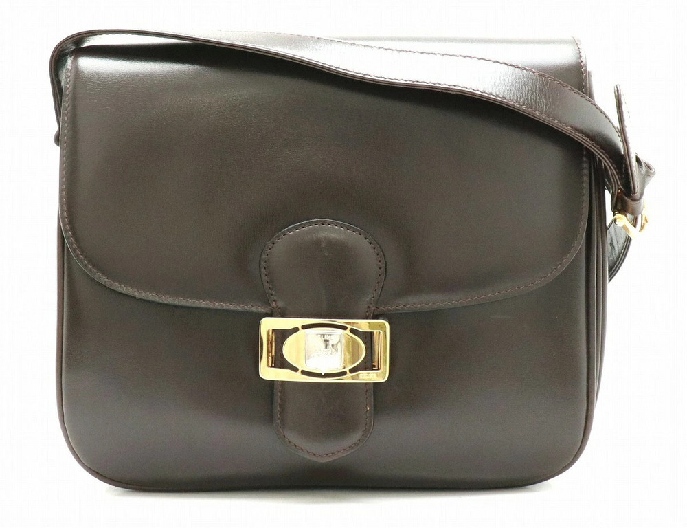 Celine Shoulder Bag Leather Brown Dark